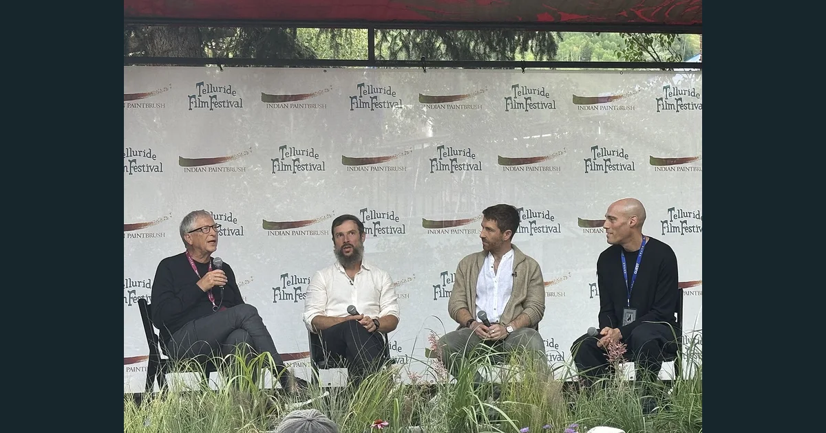 Bill Gates, Aza Raskin, Tristan Harris, Josh Oppenheimer on AI Panel at 2026 Telluride Film Festival. 04.jpg